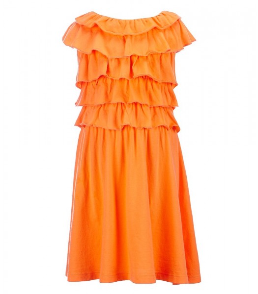 copper key orange ruffle bodice dress