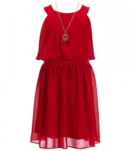 i.n girls red popover dress wt necklace