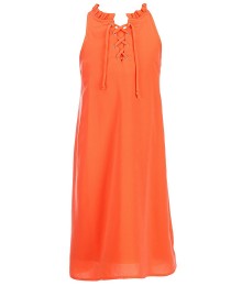 gb girls orange neon lace-up neck shift dress 