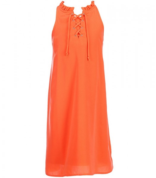 gb girls orange neon lace-up neck shift dress 