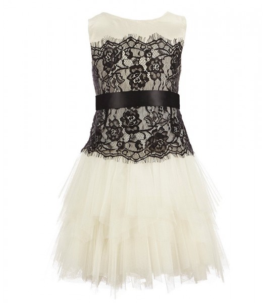chantilly place ivory/black lace accented sleeveless dress 