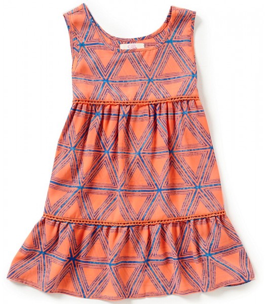 gb girls neon coral printed tiered sleeveless top 