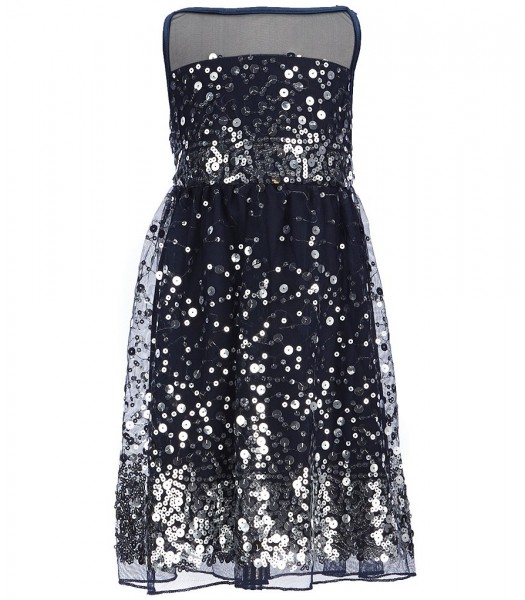 honey and rosie navy/silver sequined mesh dress 
