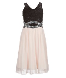 Xtraordinary Black/Blush Enbellished Waist Fit-Flared Dress 