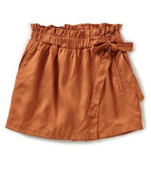 Gb Girls Brown Faux Wrap Satin Shorts 