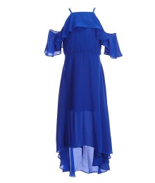 Gb Girls Blue Spagh Ruffle Cold Shoulder Midi Dress