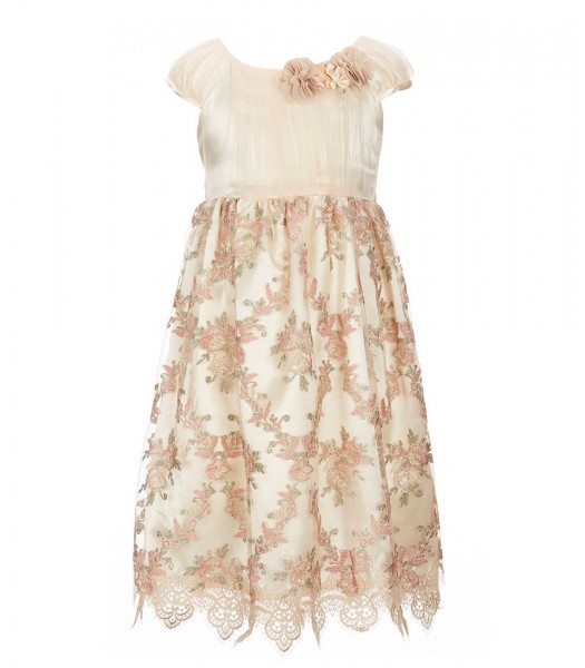 Bonnie Jean Cream Embroidered Dress With Lace Border 