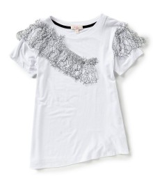 Gb Girls White With Black/White Lace Short Sleeve Top 