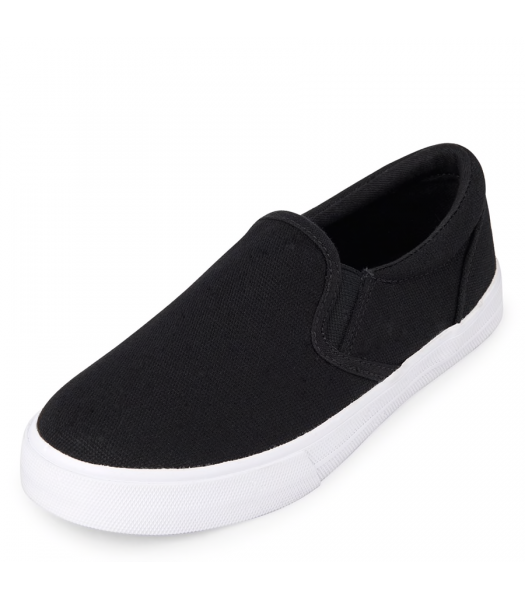 CHILDRENS PLACE BLACK BOYS WITH WHITE SOLE SLIP-ON SNEAKERS