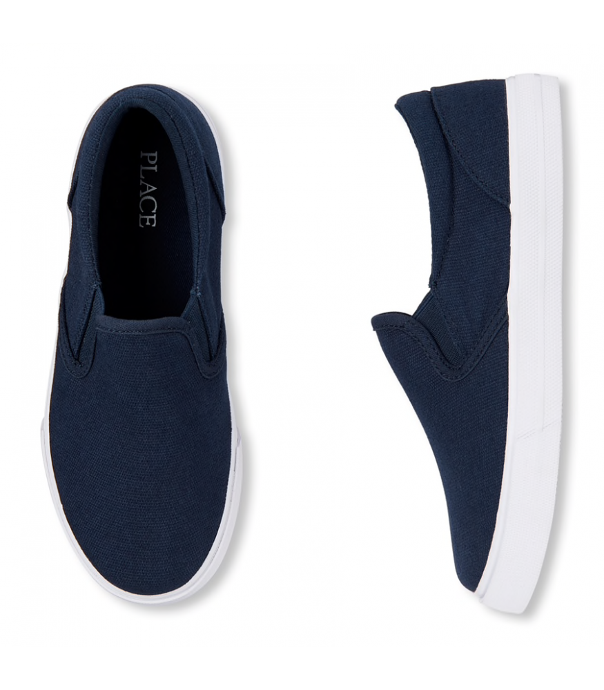 The Childrens Place Toddler Boys Canvas Slip-On Shoes Size 10 Grey Rubber Soles
