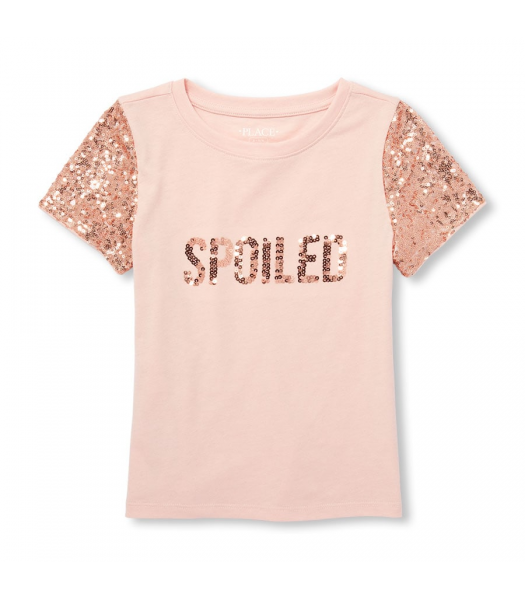 Childrens Place Pink Sequin Sleeve Princess Graphic Top