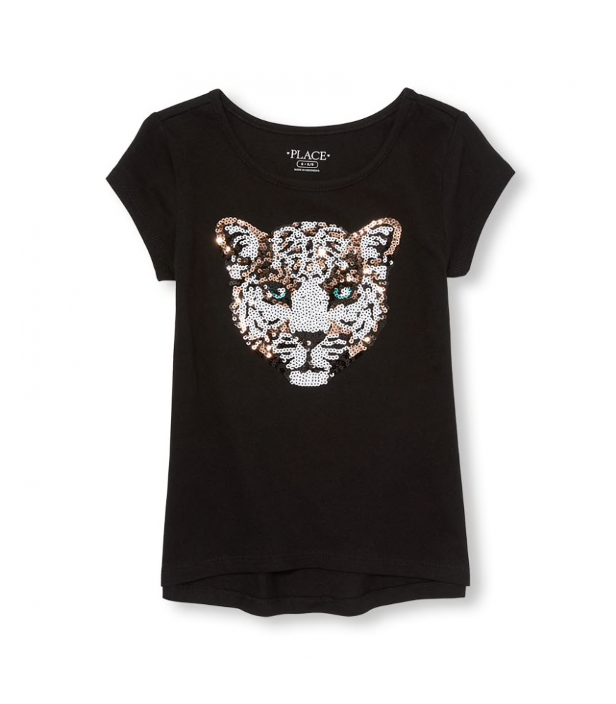 Childrens Place Black Leopard Face Sequin Graphic Top