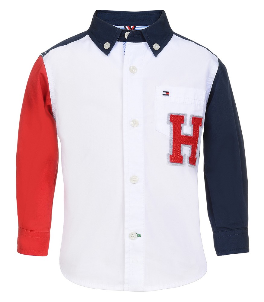 red and blue tommy hilfiger shirt