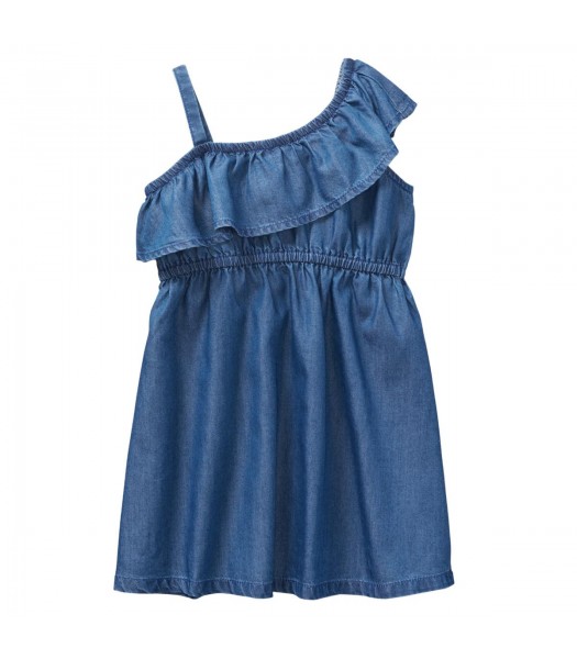 Crazy 8 Blue Chambray Ruffle Dress With 1 Shoulder Spag Strap 