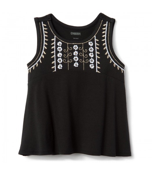 Gymboree Black With White/Gold Silver Embroidery Tank 