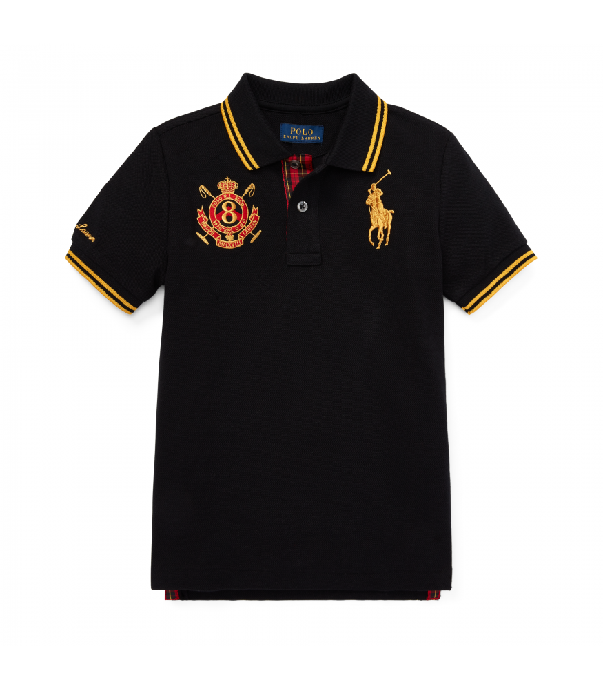 black polo with gold horse