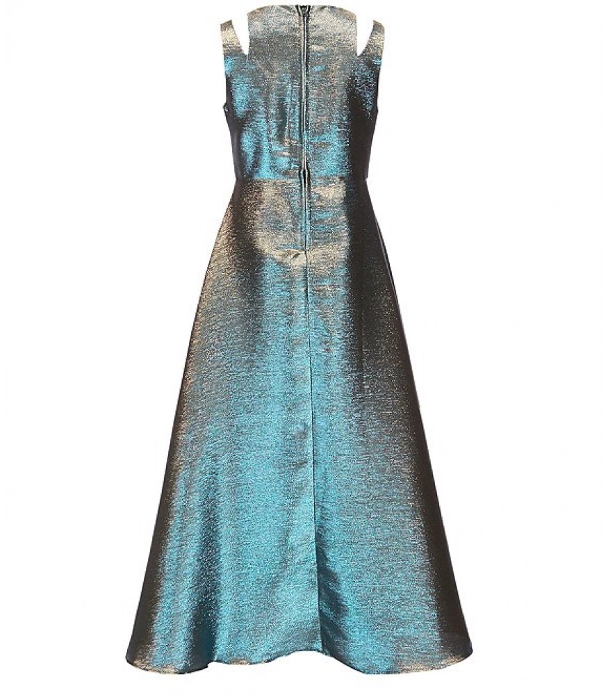 Tween Diva Aqua/Gold Metallic/Iridiscent/Two Tone Split Shoulder Walk  Through Dress