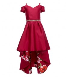 Rare Editions Wine Studded Waist Floral High Low Dress 