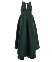 Poppies And Roses Green Sequin Tiered Hi-Low Ballgown
