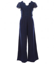 Rare Editions Navy Lace Scuba Crepe Jumpsuit