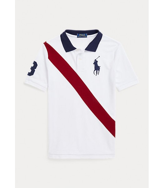 Polo Ralph Lauren White Wt Red Diagonal Polo Shirt