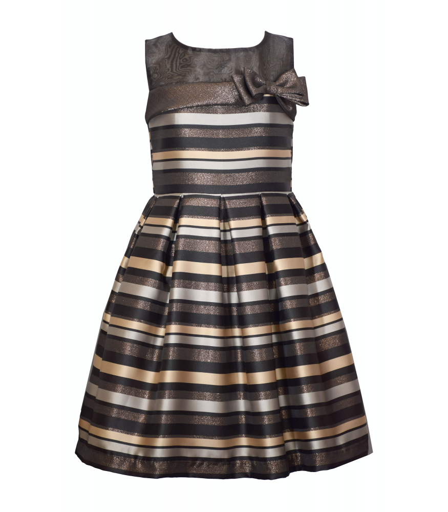 Bonnie Jean Gold/Black Stripe Illusion Dress