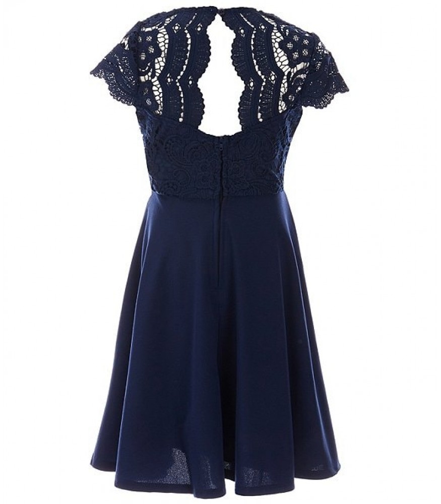 chinese dress ladies Ava & Yelly Short Sleeve Lace-Up Skater Dress - Big Girl - Orange