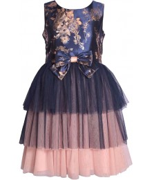 Bonnie Jean Navy Tiered Mesh Dress