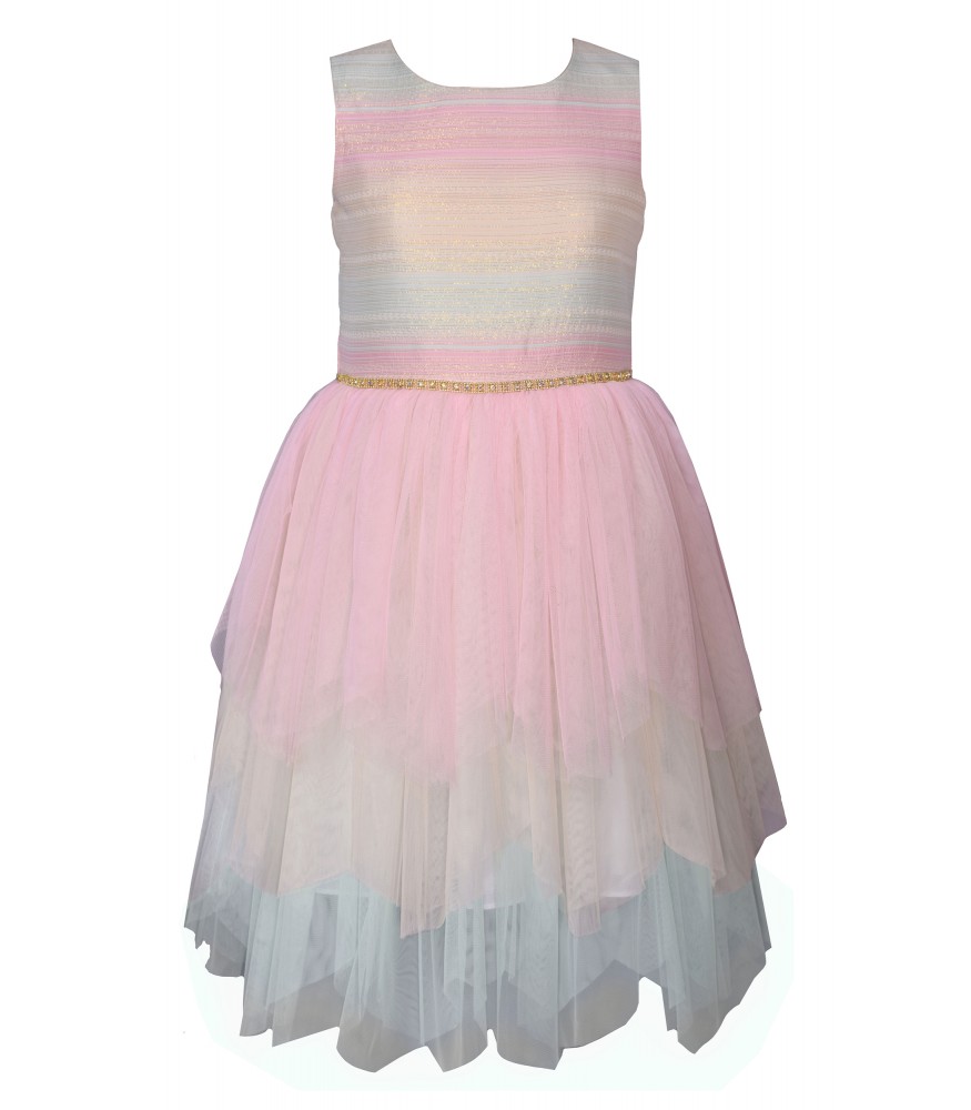 Bonnie Jean Ivory Multi Rainbow Tiers Dress