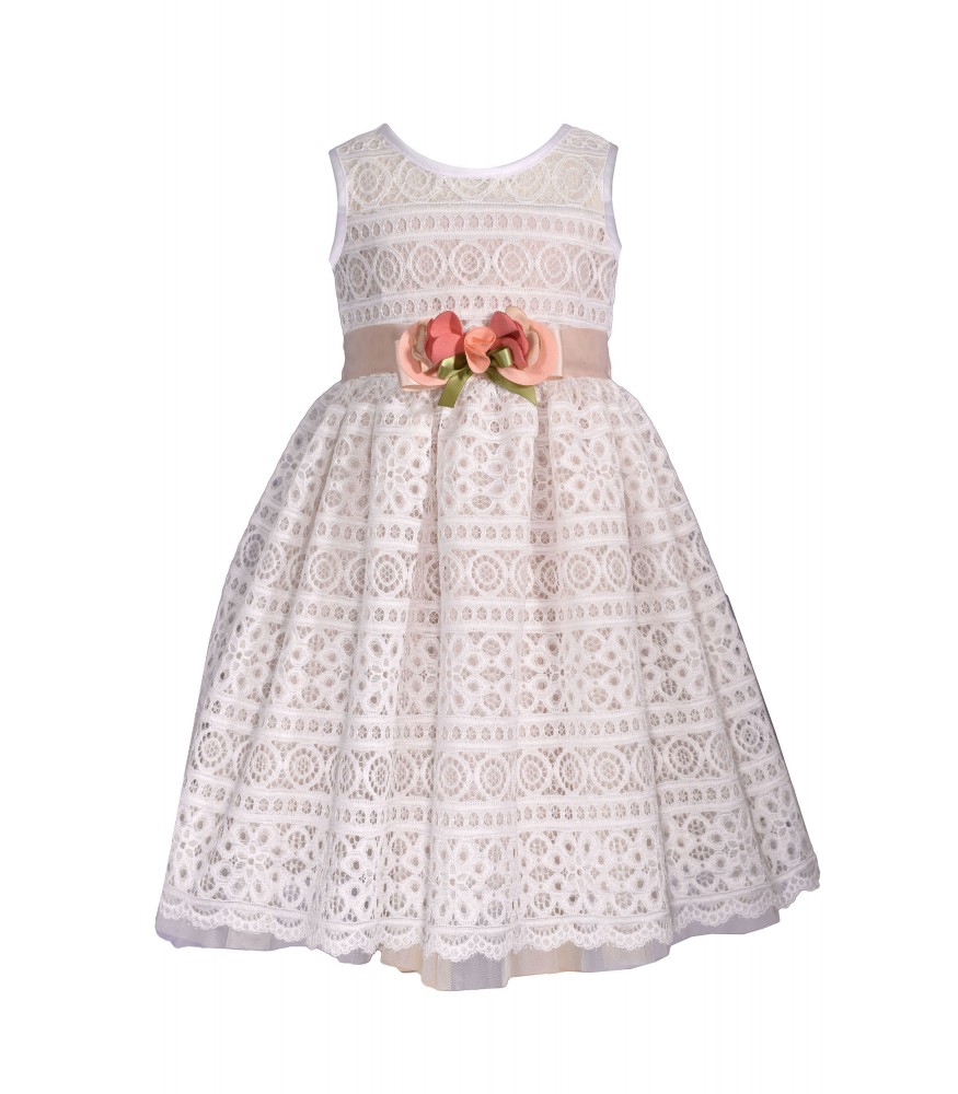 Bonnie Jean White Banded Lace Dress