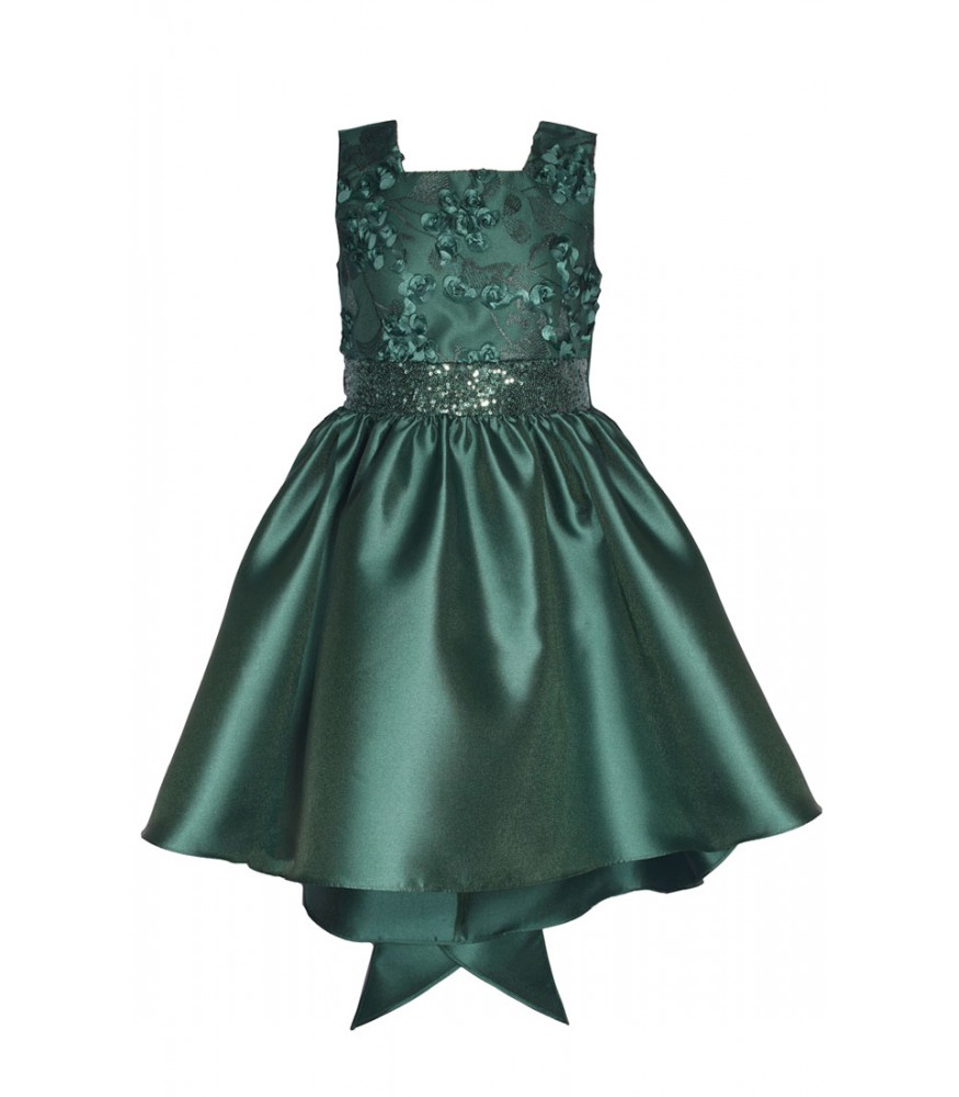 Bonnie Jean Green Sequin Waist High Low Taffeta Dress