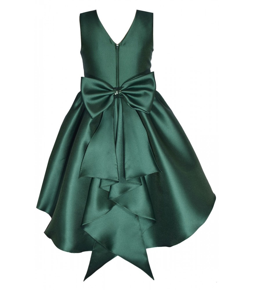Bonnie Jean Green Sequin Waist High Low Taffeta Dress