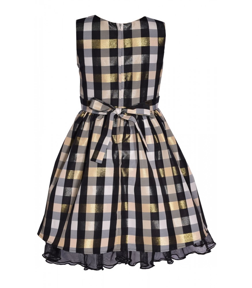 Bonnie Jean Gold/Black Princess Plaid Bow Dress