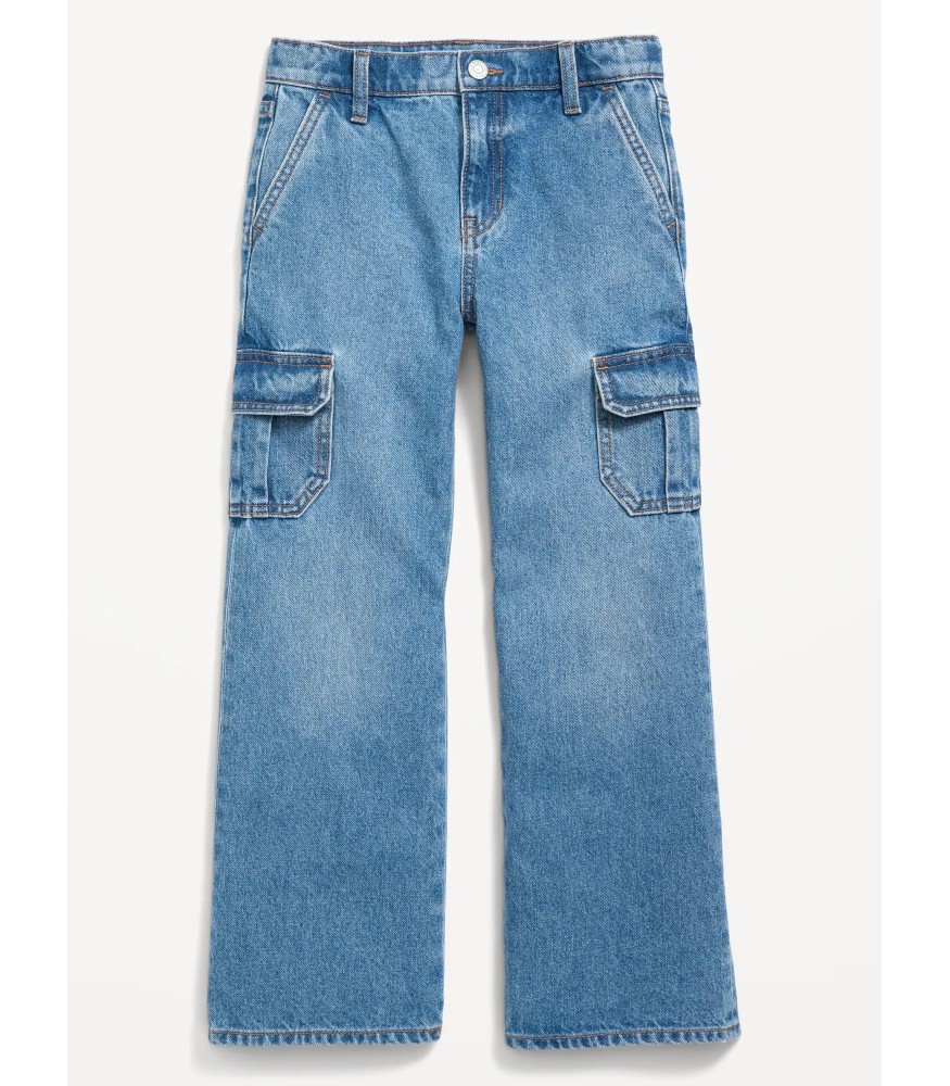 Old Navy Black Wash Baggy High Waisted Wide Leg Cargo Girls Jeans