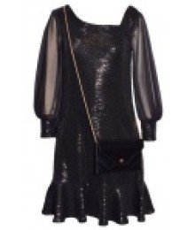 Bonnie Jean Black Shimmer Column With Bag Dress