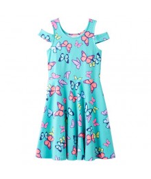 so cold green butterflyshoulder graphic dress