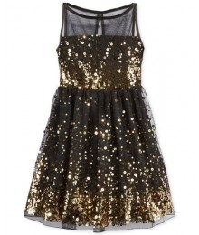 Crystal doll black/gold sequin illusion girls dress 