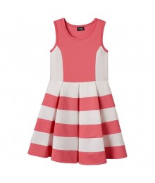 2 hip coral/white striped scuba skater dress