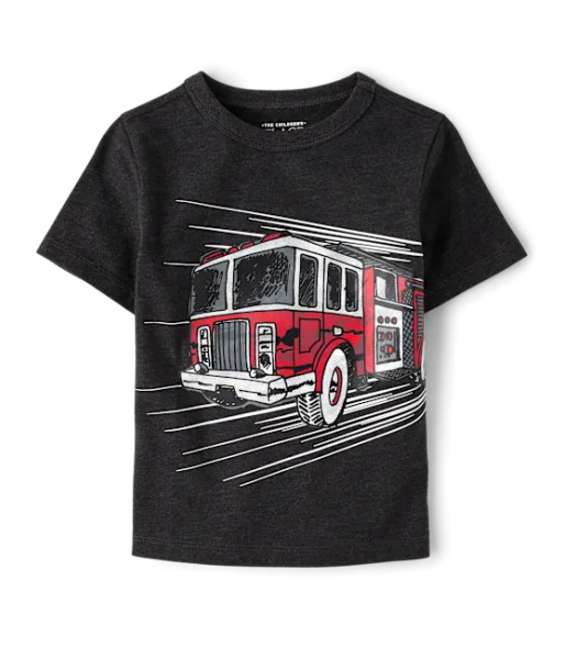 Childrens Place Black Fire Truck Graphic Tee