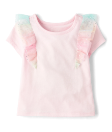 Childrens Place Bright Pink Rainbow Foil Star Flutter Top