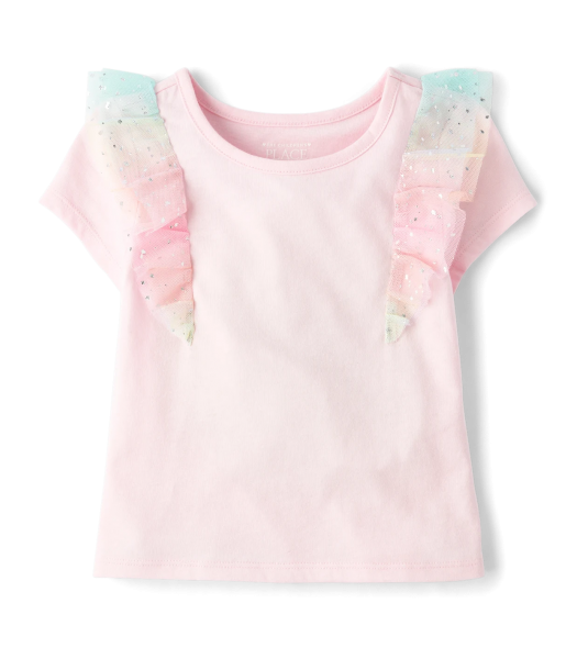 Childrens Place Bright Pink Rainbow Foil Star Flutter Top