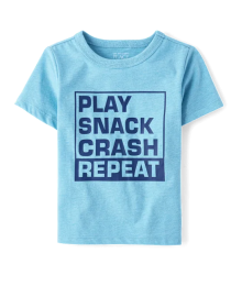Childrens Place Blue Play Crash Snack Repeat Graphic Tee