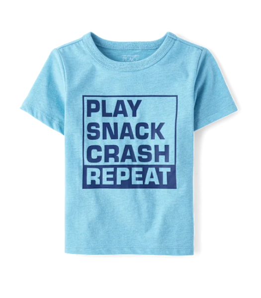 Childrens Place Blue Play Crash Snack Repeat Graphic Tee