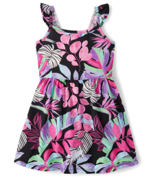 Childrens Place Black Print Flutter Dress