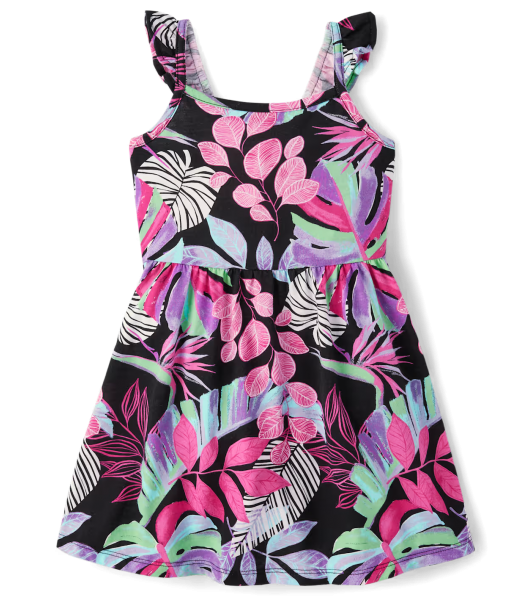Childrens Place Black Print Flutter Dress