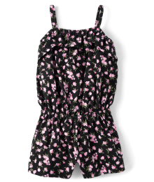 Childrens Placetiara Pink/Black Print Ruffle Romper