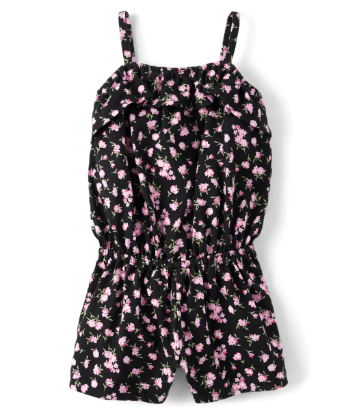 Childrens Placetiara Pink/Black Print Ruffle Romper