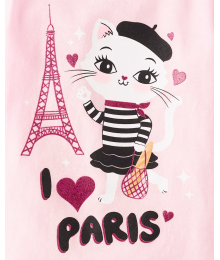 Childrens Place Cameo Pink Paris Cat Graphic Tee