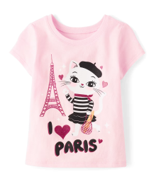 Childrens Place Cameo Pink Paris Cat Graphic Tee