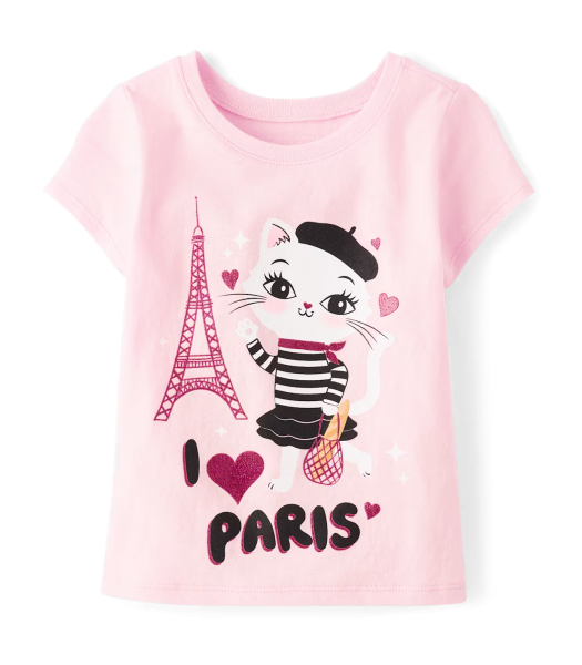 Childrens Place Cameo Pink Paris Cat Graphic Tee